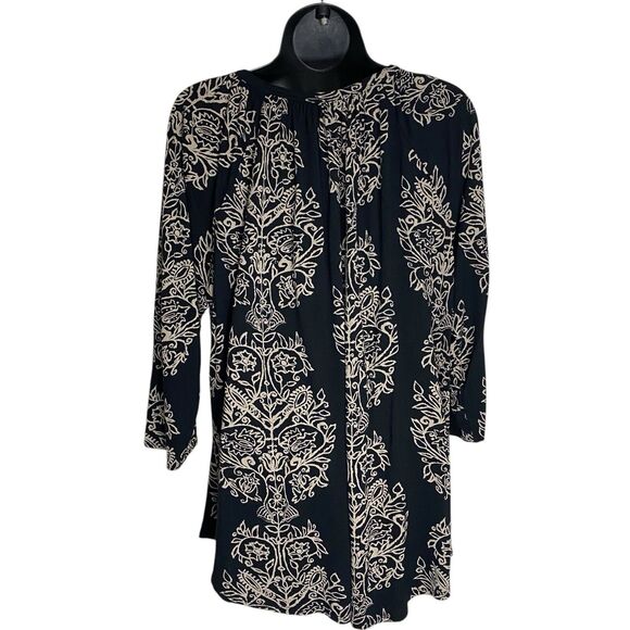 Lucky Brand Top Womens 2X Black Tunic Keyhole 3/4 Sleeve Peasant Stretch Boho - Picture 4 of 16